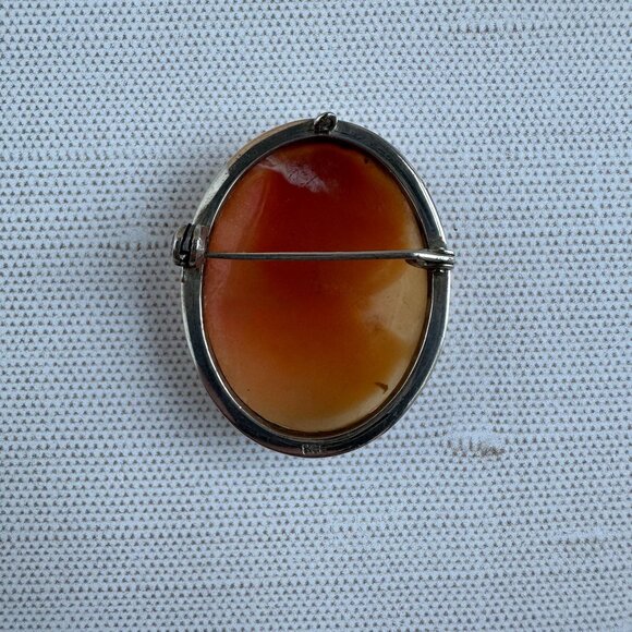 Vintage 800 Silver Shell Cameo Brooch Pendant - Picture 13 of 14